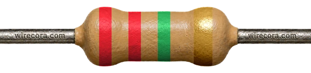 2.2 megohm resistor: red, red, green and gold bands