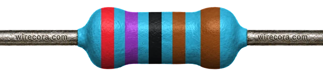 2.7 kilohm resistor: red, violet, black, brown and brown bands