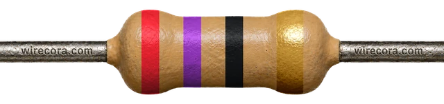 27 ohm resistor: red, violet, black and gold bands