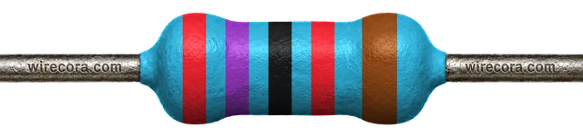 27 kilohm resistor: red, violet, black, red and brown bands
