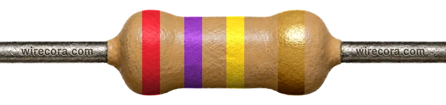 270 kilohm resistor: red, violet, yellow and gold bands