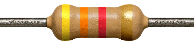 4.3 kΩ resistor: yellow, orange, red and gold bands