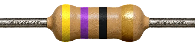 47 ohm resistor: yellow, violet, black and gold bands