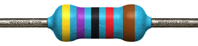 47 kilohm resistor: yellow, violet, black, red and brown bands