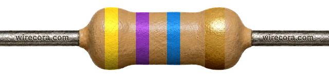 47 megohm resistor: yellow, violet, blue and gold bands