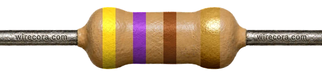 470 ohm resistor: yellow, violet, brown and gold bands