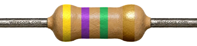 4.7 megohm resistor: yellow, violet, green and gold bands