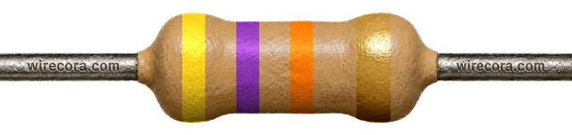 47 kilohm resistor: yellow, violet, orange and gold bands