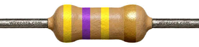 470 kilohm resistor: yellow, violet, yellow and gold bands
